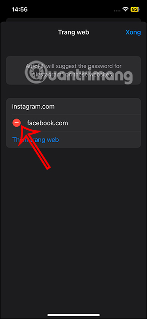 Xóa trang web đã thêm