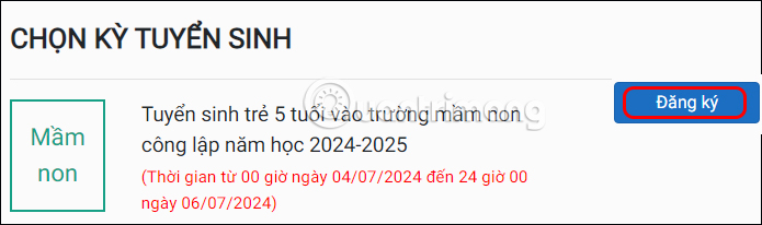 Đăng ký học mầm non trực tuyến