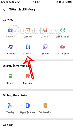 Tiện ích AI Avatar Zalo