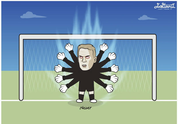 Neuer dù đã 38 tuổi vẫn là sự lựa chọn số một trong khung gỗ của đội tuyển Đức. (Ảnh: Just Toon It).