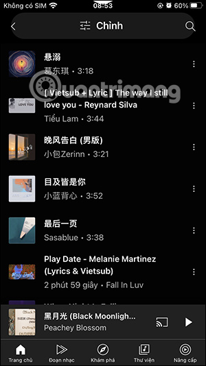 Bài hát trong YouTube Music radio