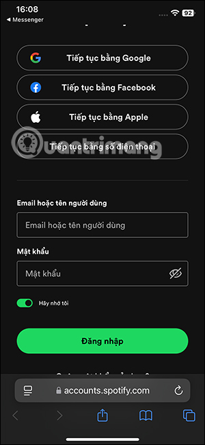 Đăng nhập tài Spotify