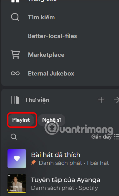 Truy cập playlist Spotify PC