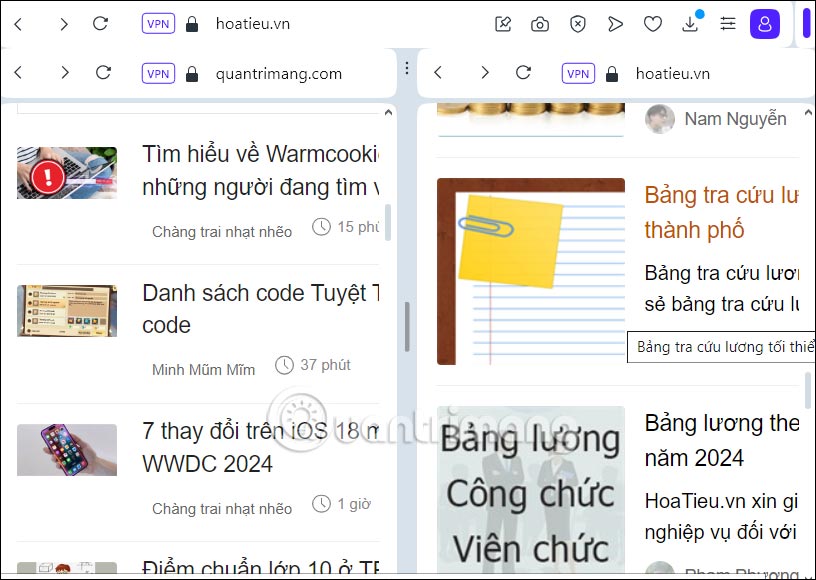 Chia đôi màn hình trên Opera