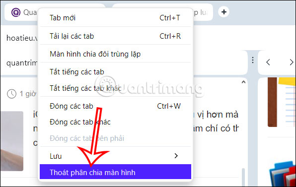 Thoát chia đôi màn hình trên Opera