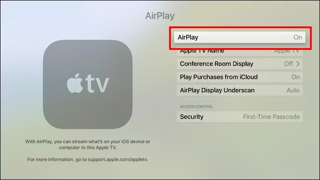 Bật Air Play trên Apple TV