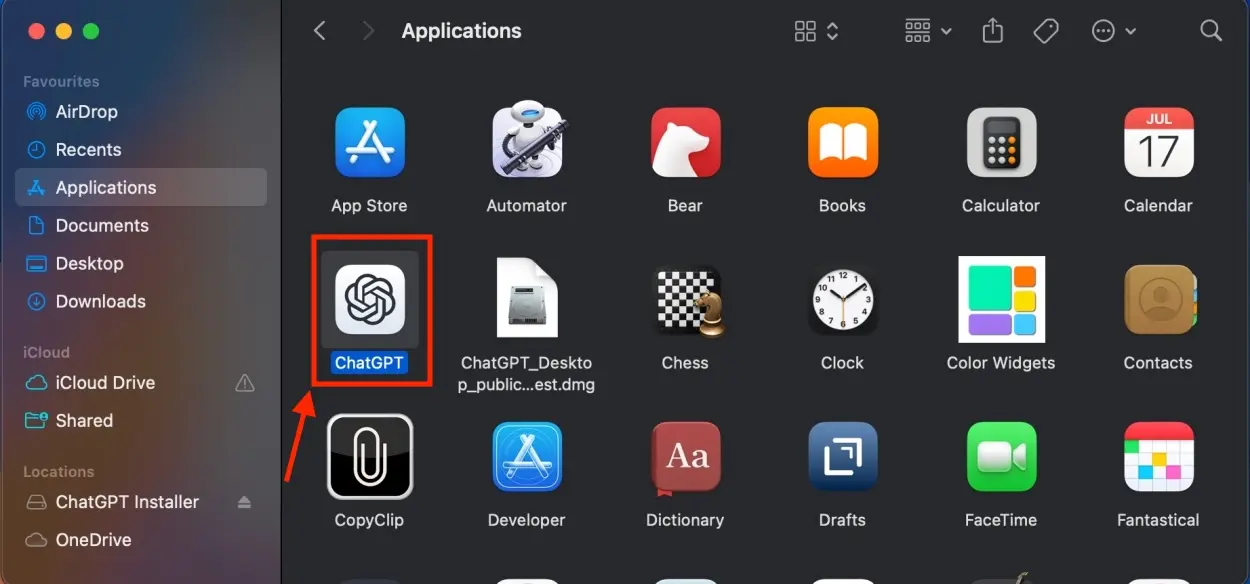 Ứng dụng ChatGPT trong Applications trên máy Mac