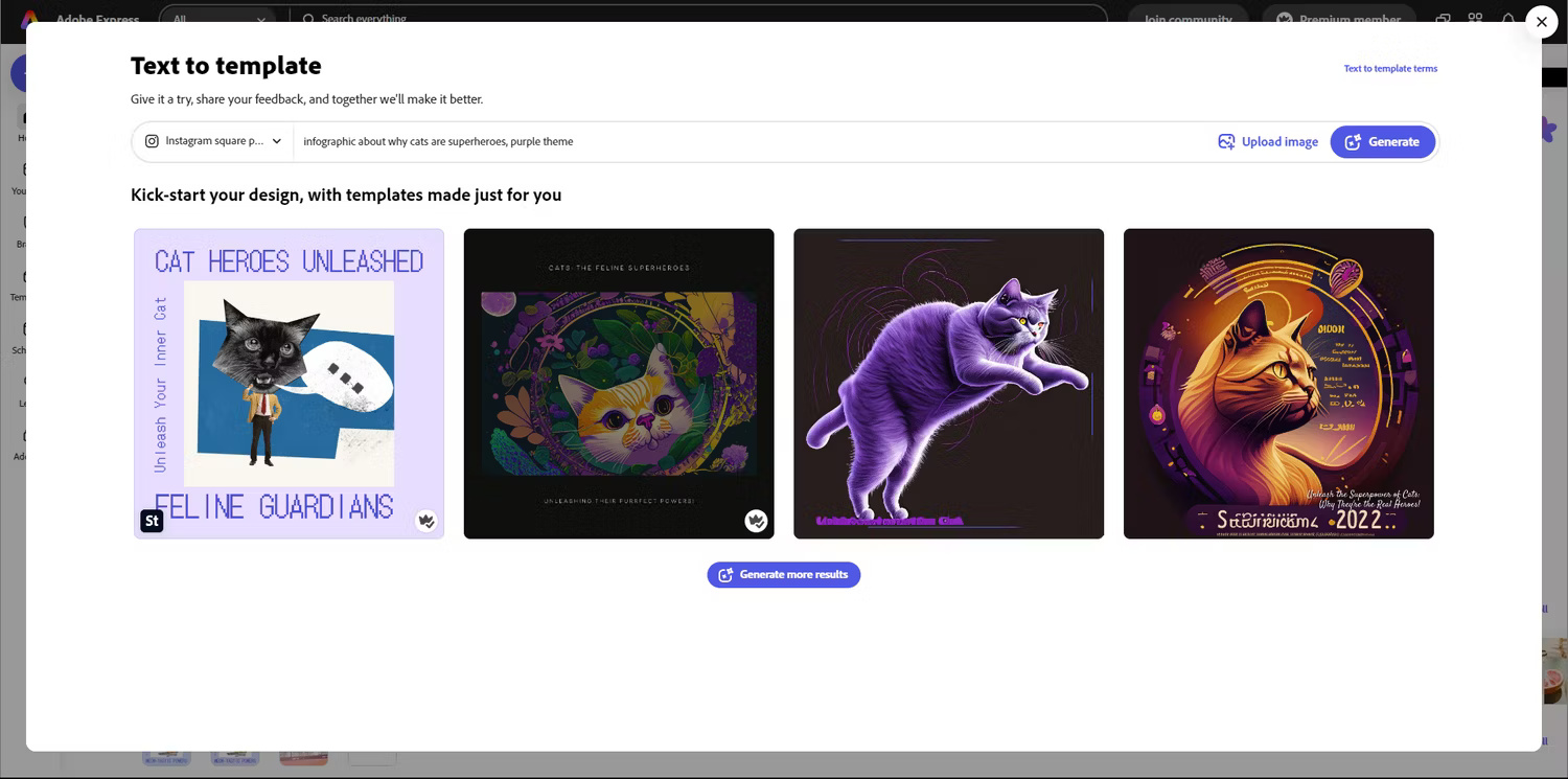 Sử dụng văn bản để tạo template cho tính năng AI trong Adobe Express