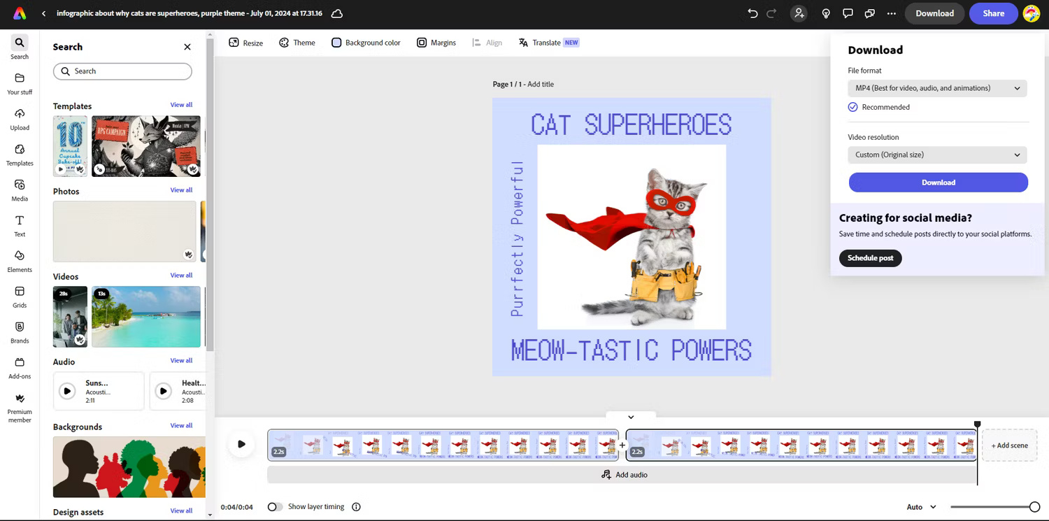 Tùy chọn tải xuống cho dự án trong Adobe Express