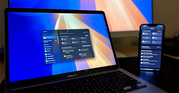 iPhone và MacBook đang mở menu iCloud