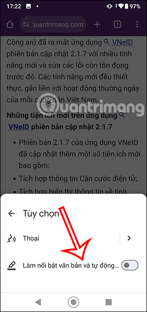 Tùy chọn làm nổi văn bảo đọc 