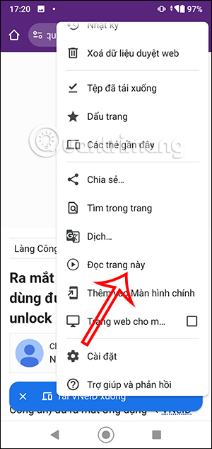 Đọc trang web Chrome Android