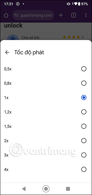 Chọn tốc độ đọc trang web Chrome Android