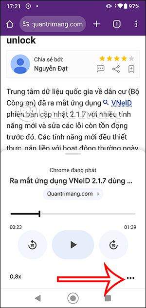 Tùy chỉnh đọc trang web Chrome Android