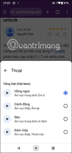 Chọn giọng đọc trên Chrome Android