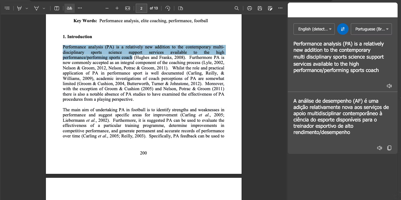 Sử dụng tính năng dịch văn bản trong trình đọc PDF của Microsoft Edge