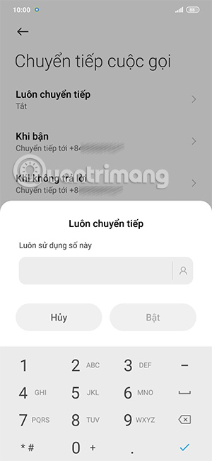 Nhập số điện thoại chuyển tiếp cuộc gọi Android