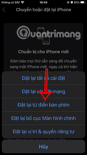 Đặt lại bàn phím iPhone