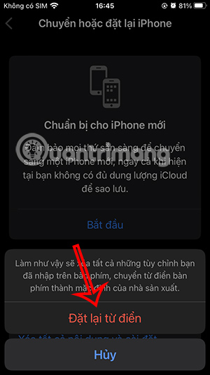 Đặt lại từ điển bàn phím iPhone