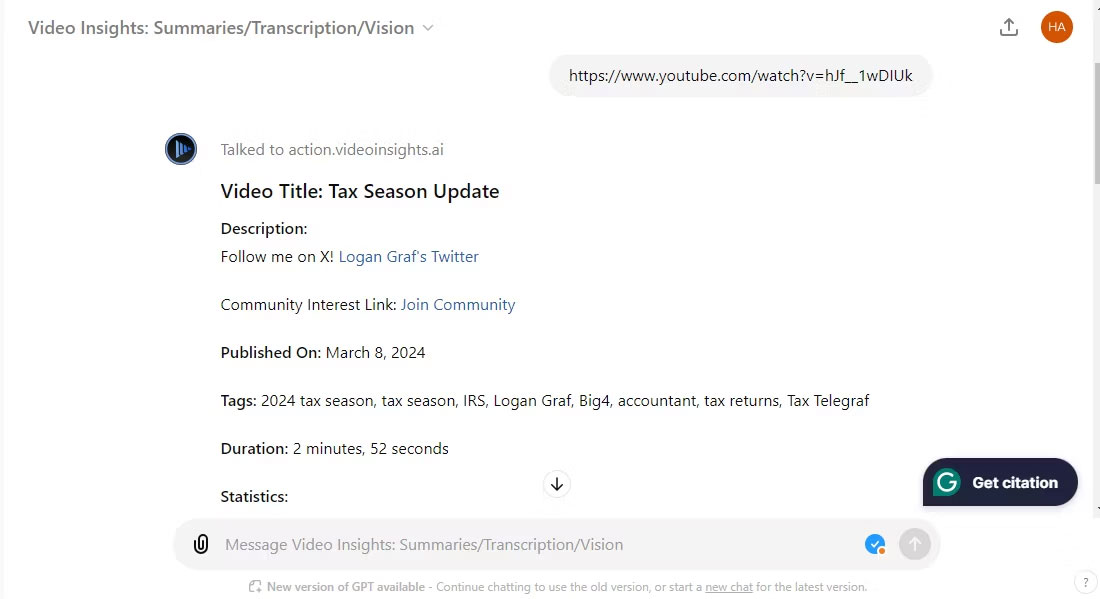 Video Insights Custom GPT