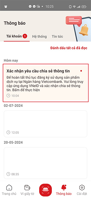 Update VCB Digibank information on VNeID