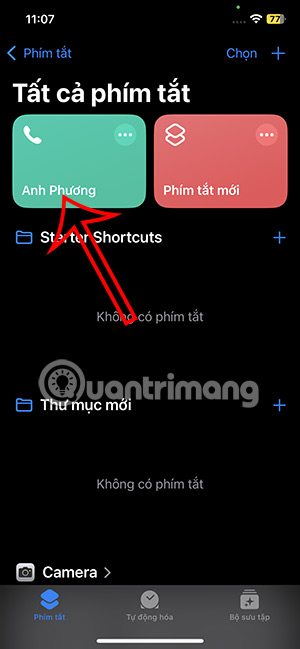 Mở phím tắt gọi điện iPhone