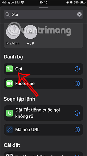 Tìm tác vụ gọi trên iPhone