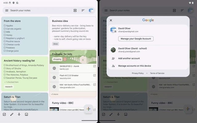 Hiện 2 ghi chú từ 2 tài khoản Google Keep