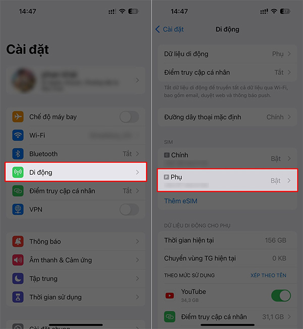 Kiểm tra Di động trên iPhone