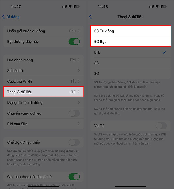 Kiểm tra kết nối 5G trên iPhone