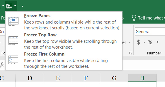 Đóng băng hàng và cột Excel