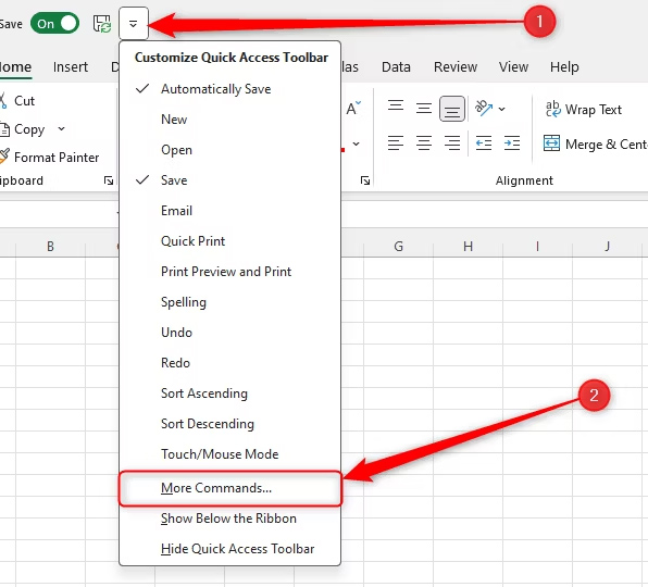 Chỉnh Quick Access Toolbar Excel