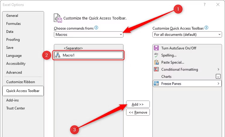 Them Macro vào Quick Access Toolbar Excel