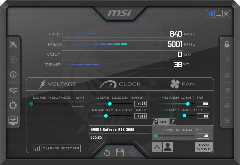 MSI Afterburner window