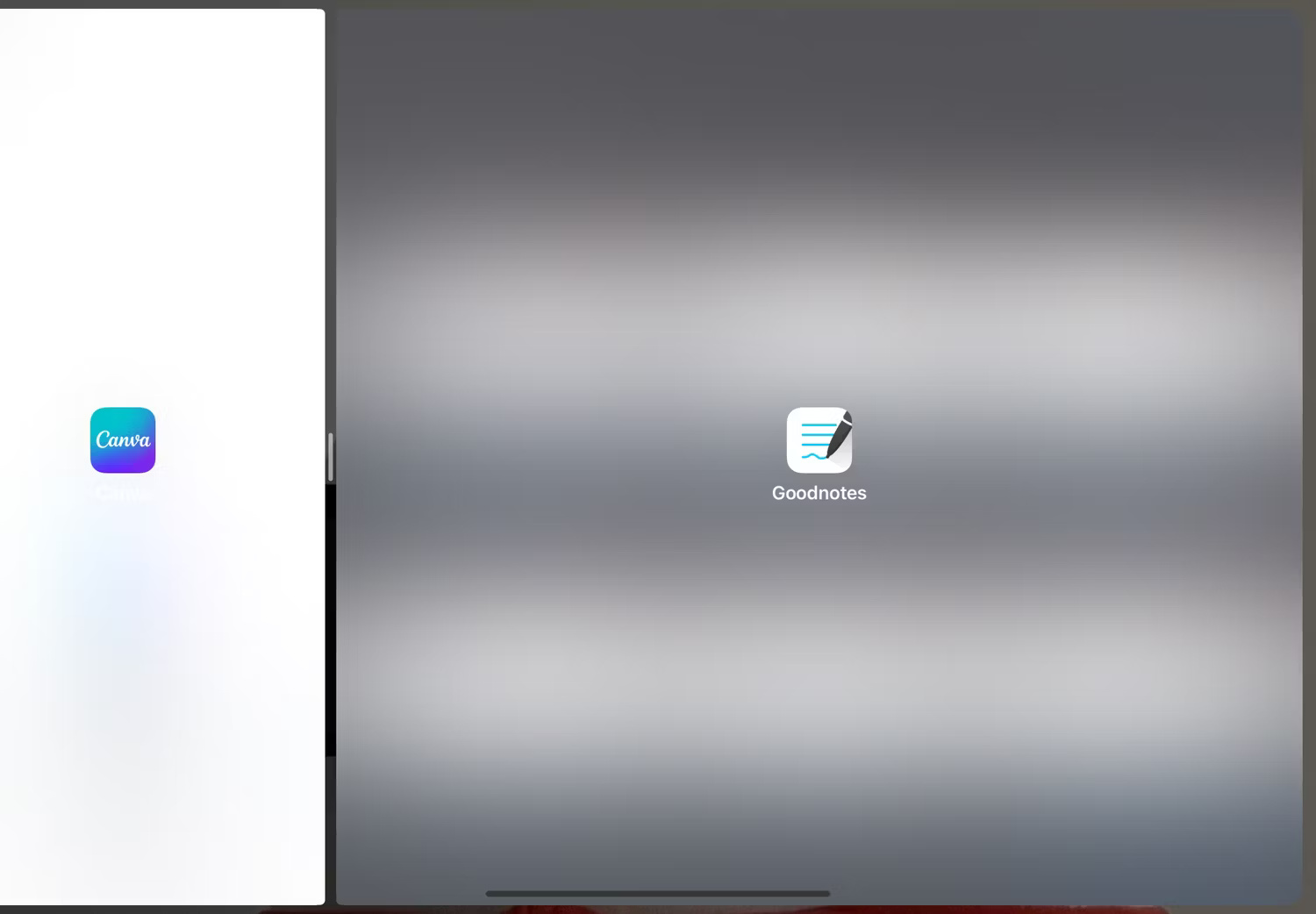 Split View hiển thị các ứng dụng Canva và GoodNotes cạnh nhau