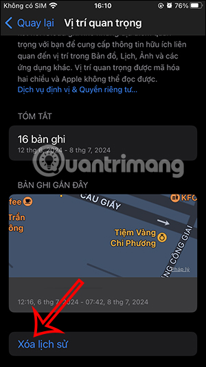 Xóa lịch sử vị trí quan trọng iPhone
