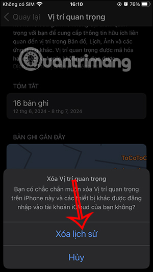 Xóa vị trí quan trọng iPhone