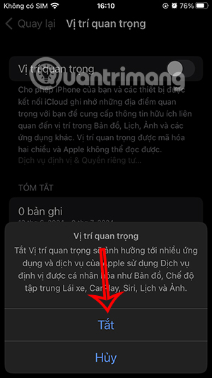 Xóa vị trí quan trọng iPhone