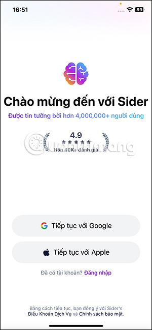 Tạo tài khoản Sider