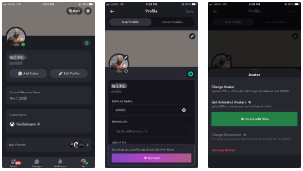 Trang profile trên ứng dụng Discord dành cho iPhone