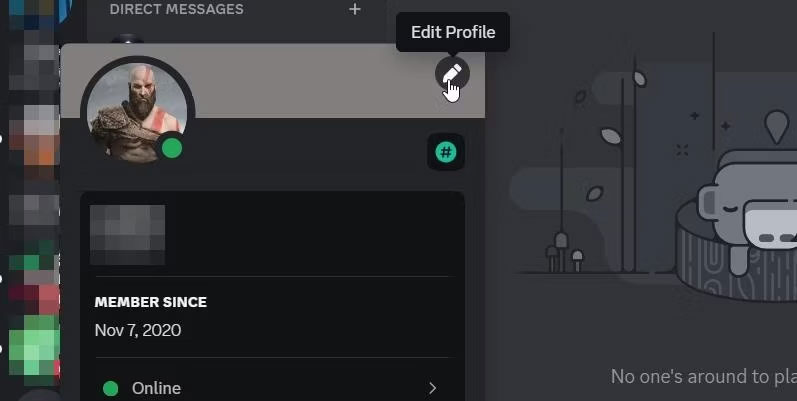Nhấp vào nút Edit Profile trên ứng dụng máy tính để bàn Discord.