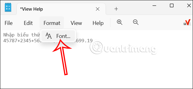 Notepad Math chỉnh định dạng font