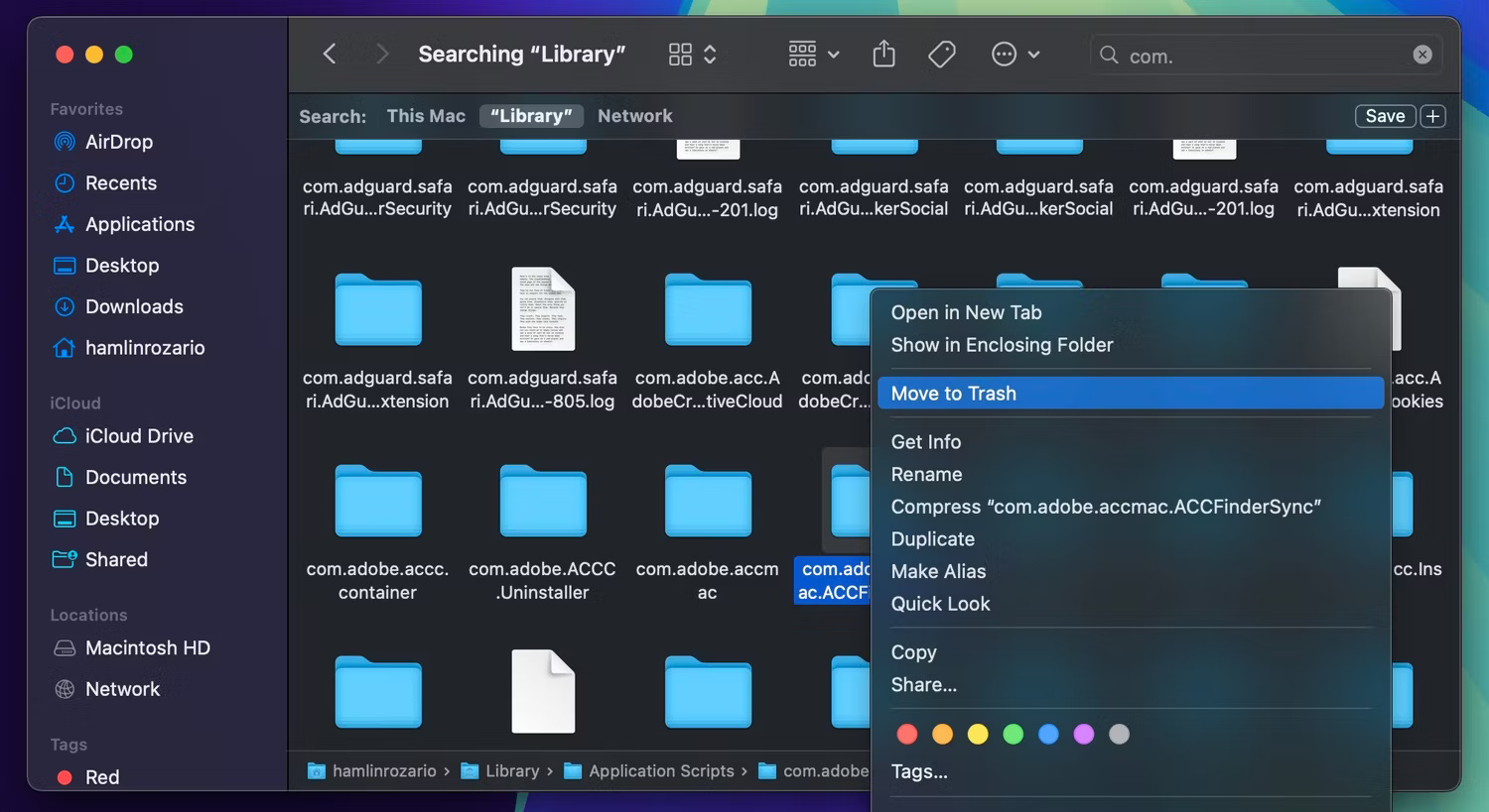 Di chuyển ứng dụng vào Trash từ thư mục Library trong macOS