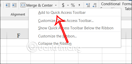 Thêm lệnh từ Ribbon vào Quick Access Excel 