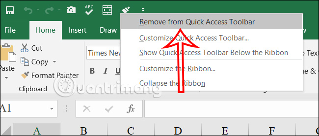 Xóa lệnh trong Quick Access Excel 