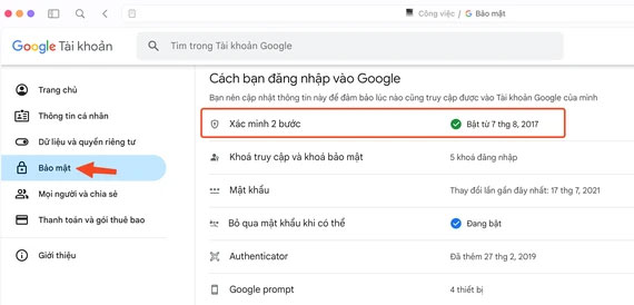 Xác thực 2 lớp trên Gmail