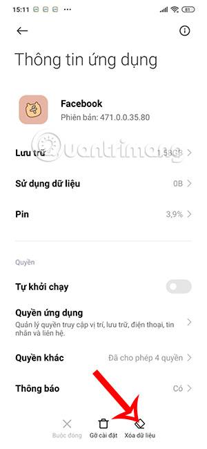 Xóa dữ liệu Facebook Android