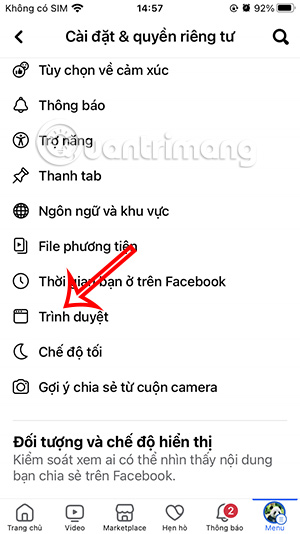 Trình duyệt trên Facebook 