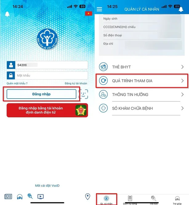 Quá trình đóng bảo hiểm trên VssID