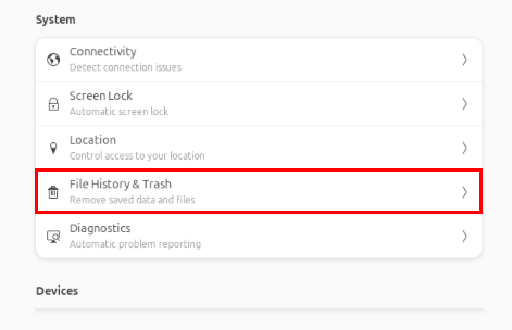 Cài đặt 'File History & Trash' trên menu System Settings.